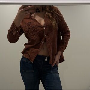 Women's Brown Button-Up Top